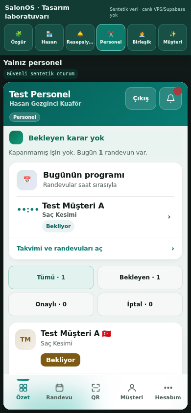 SalonOS personel özeti ve günlük program ekranı