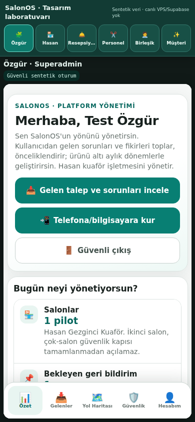 SalonOS platform yönetimi özet ekranı